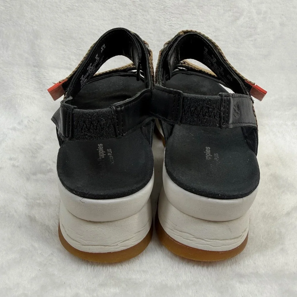 Hush Puppies Brite Jute Black Tan Platform Sporty Sandals‎ HW06698-002 Womens 8
